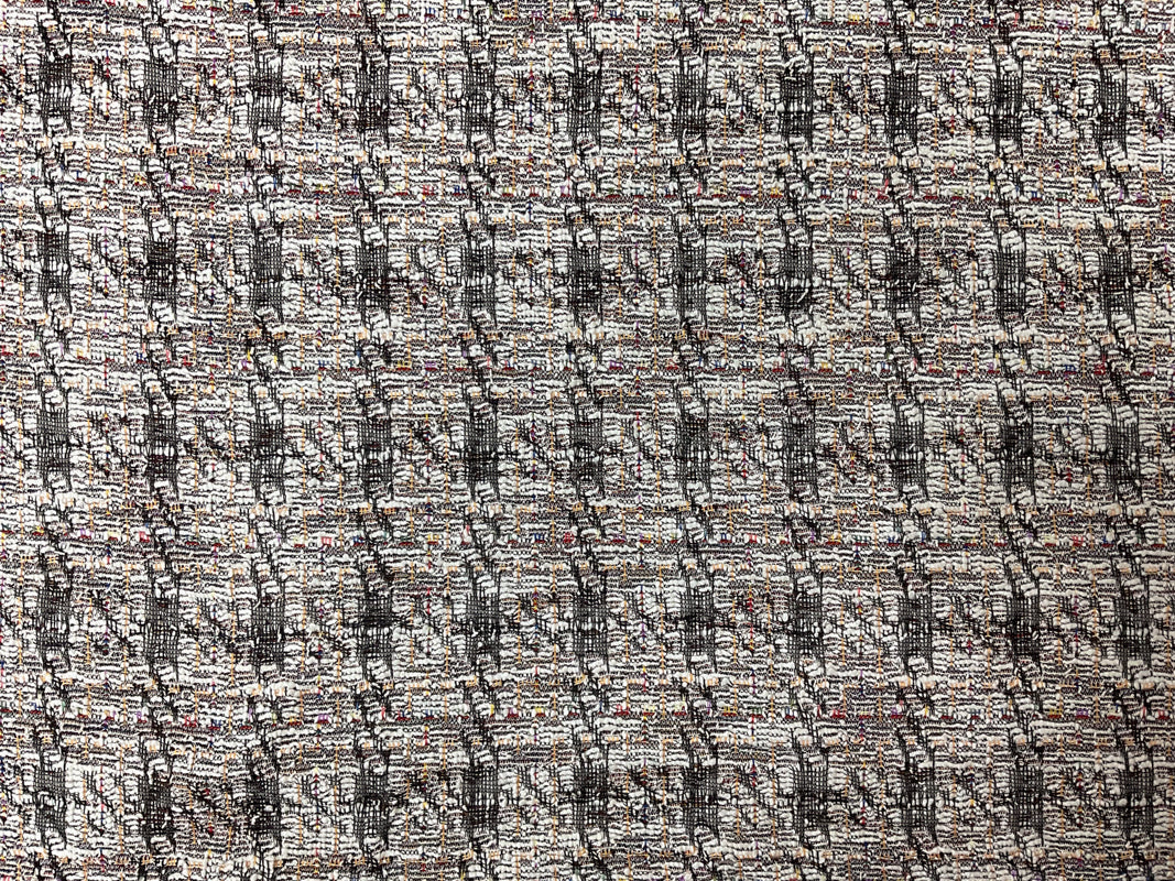 White-Multi Poly-Cotton Boucle Jacquard Double KnitFabric