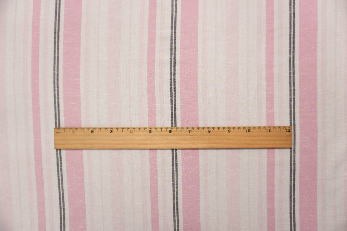 Pink-White Famous Maker Rayon-Linen Stripe Woven Fabric