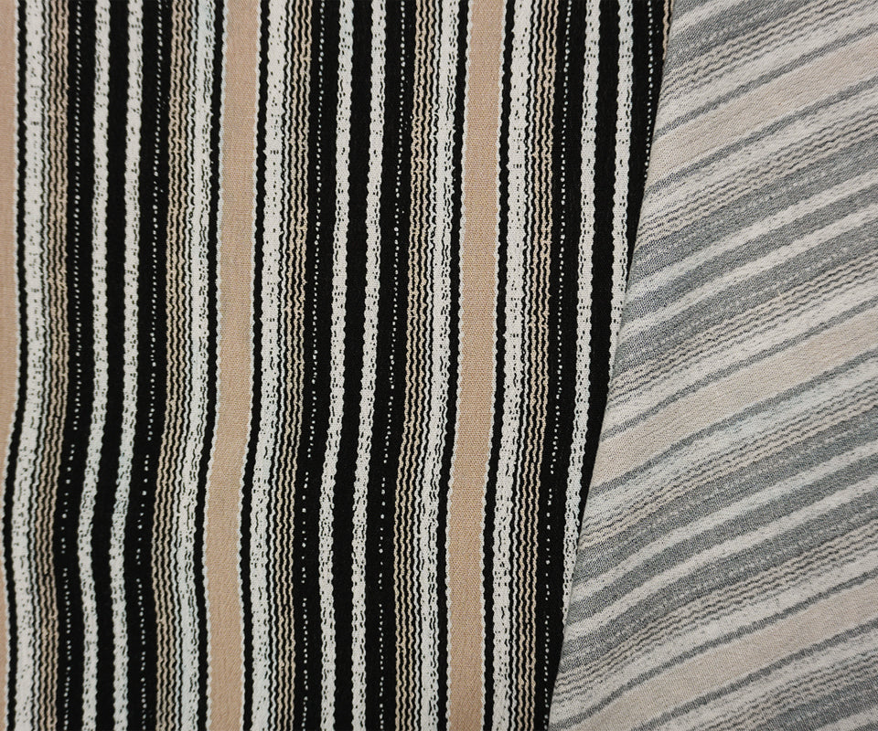 Black-White-Beige Famous Maker Rayon Stripe Crepon Woven Fabric