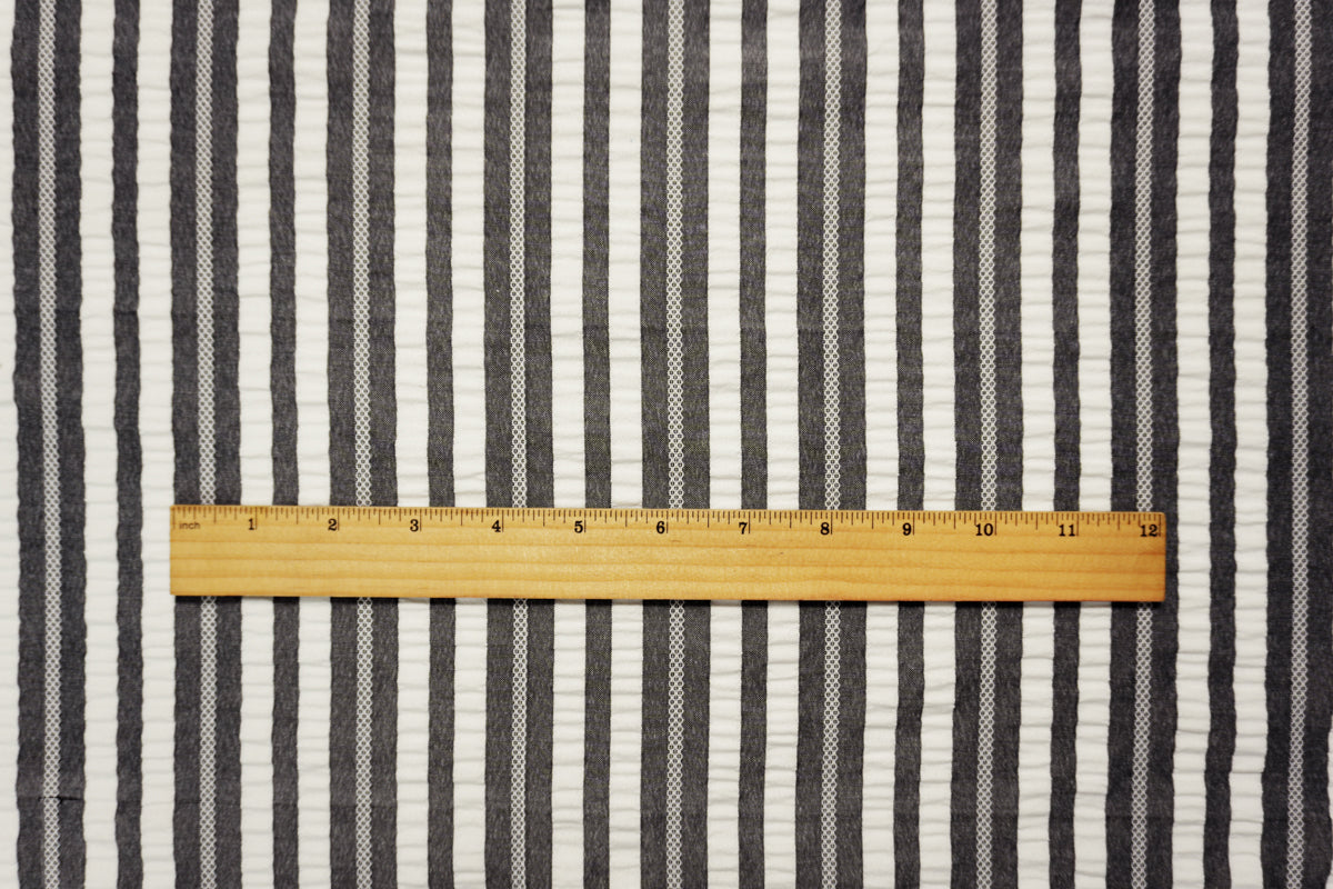 Gray-White Famous Maker Poly Stripe Crinkled Dobby Woven Fabric