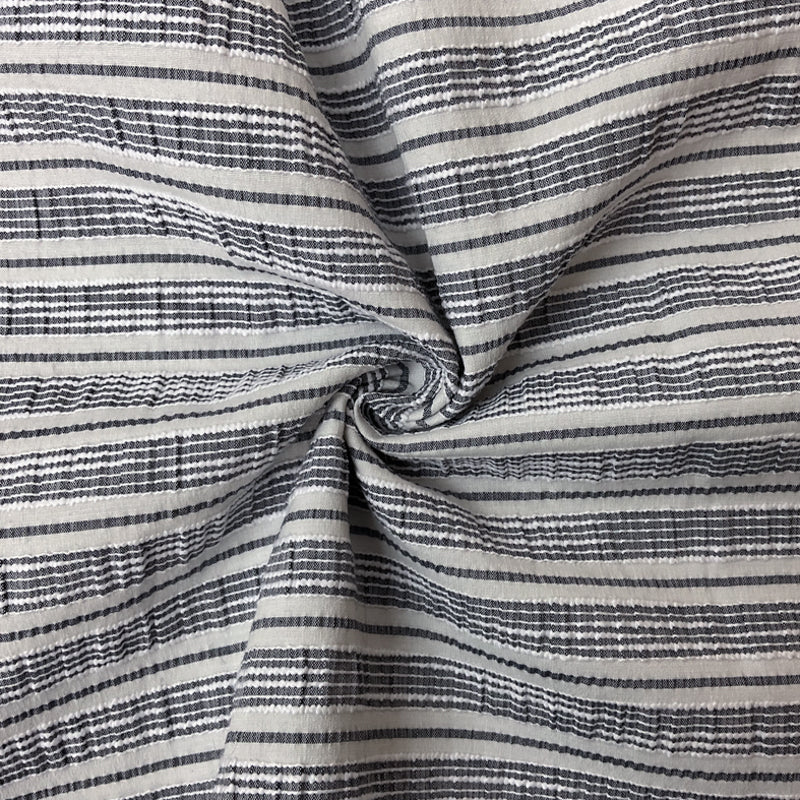 Deep Blue-White Cotton Spandex Stretch Stripe Seersucker Woven Fabric