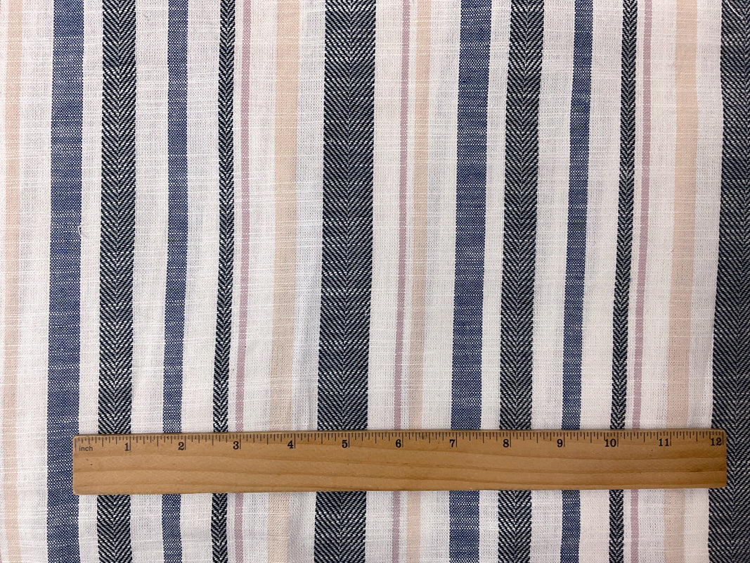 Blue-White-Multi Cotton Stripe Woven Shirting Fabric