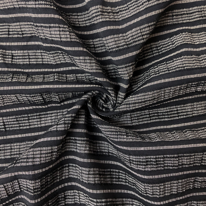 Black-Off-White Cotton Spandex Stretch Stripe Seersucker Woven Fabric