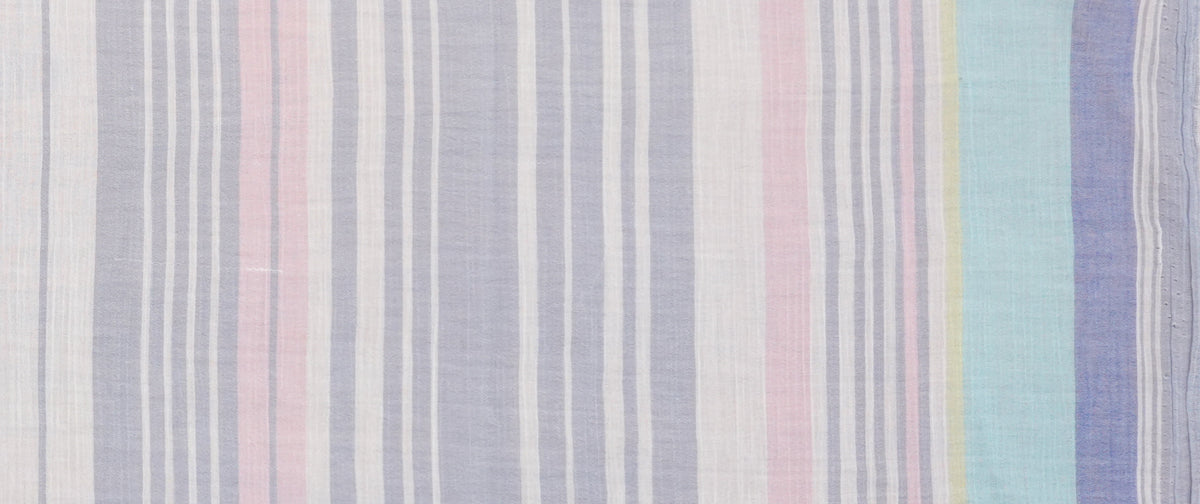 Blue-White-Multi Cotton Stripe Gauze Woven Fabric