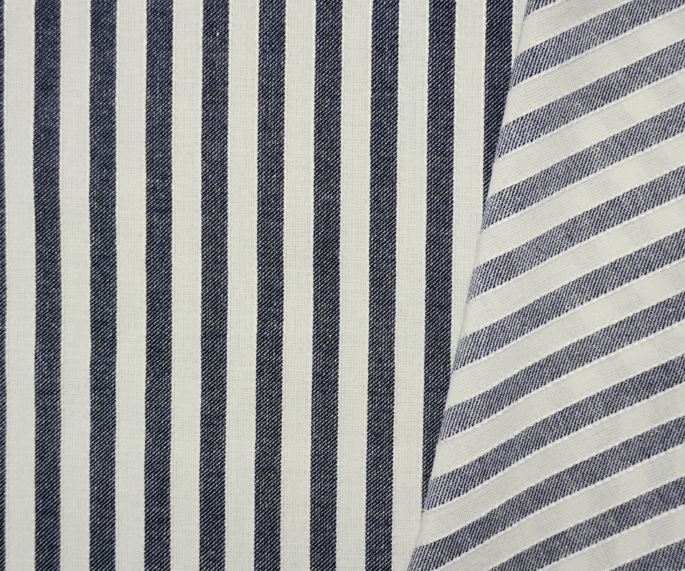 Night Blue-White Rayon Cotton Stripe Woven Fabric