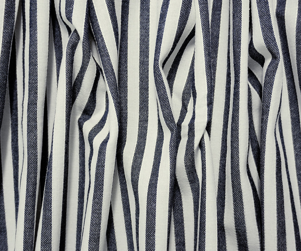 Night Blue-White Rayon Cotton Stripe Woven Fabric