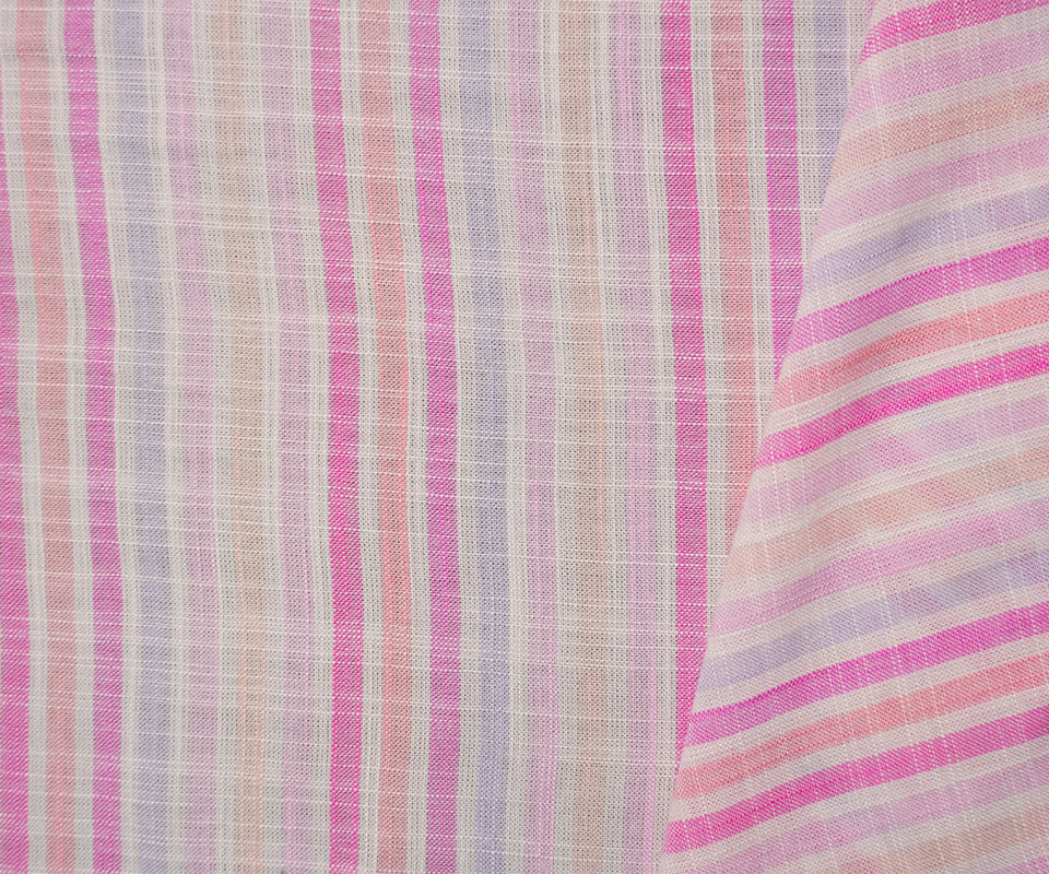 Pink Rayon Stripe Slub Challis Woven Fabric