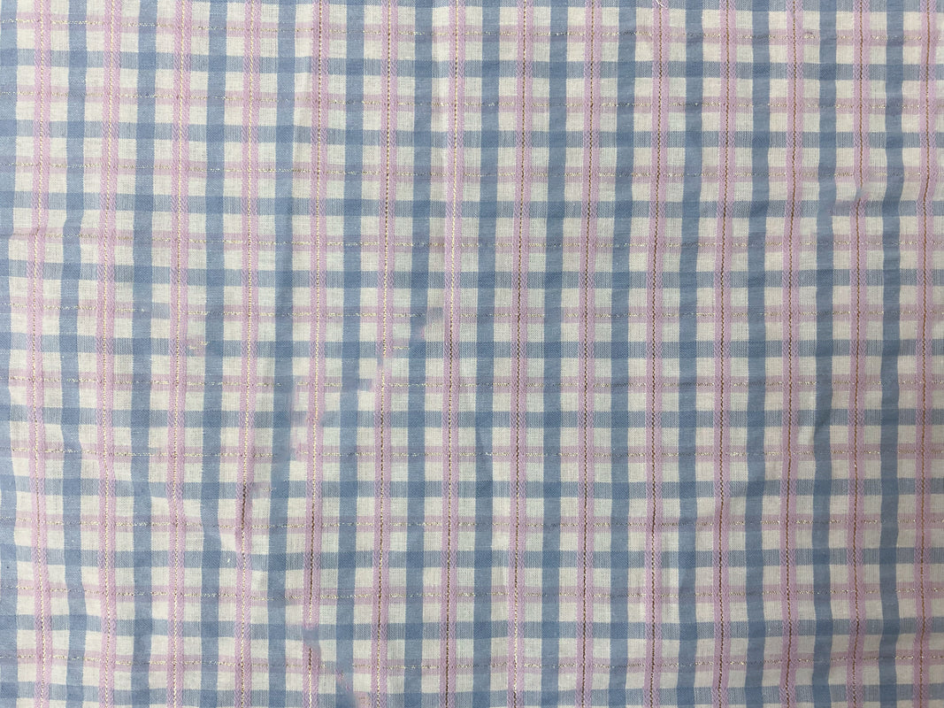 Purple-Gold-Multi Cotton Lurex Check-Plaid Woven Fabric