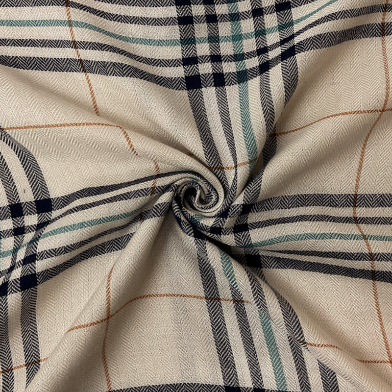 Light Beige-Navy Rayon Stripe Herringbone Twill Woven Fabric