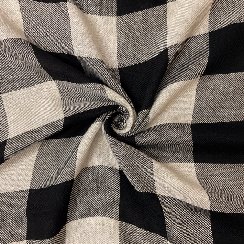 Black-Ivory Rayon Check Twill Woven Fabric
