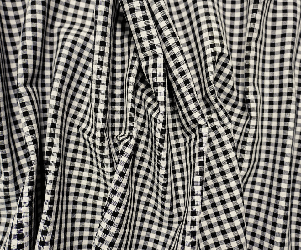 Black-White Rayon Blend Stretch Gingham Check Twill Woven Fabric
