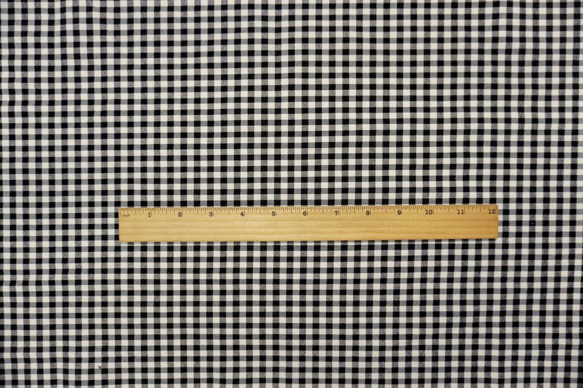 Black-White Rayon Blend Stretch Gingham Check Twill Woven Fabric