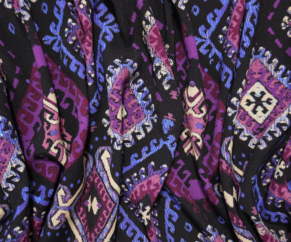 Black-Multi Famous Designer Viscose Aztec Crepe Faille Fabric