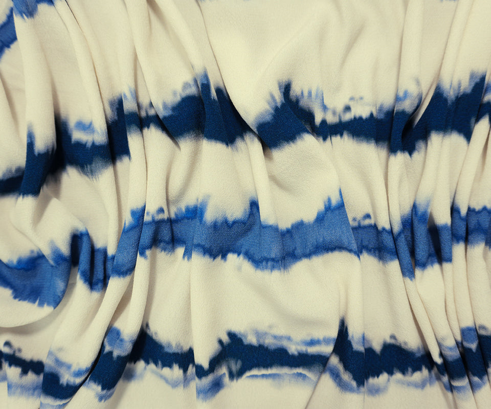 Blue-Multi Famous Designer Viscose Tie Dye Crepe Faille Fabric