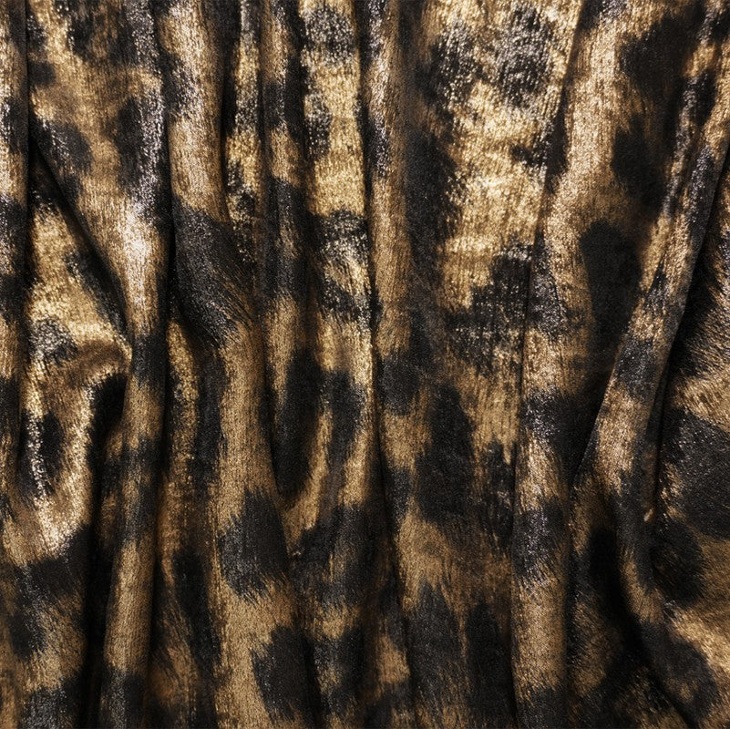 Copper-Black Famous Designer Viscose Leopard Printed Satin Woven Fabric