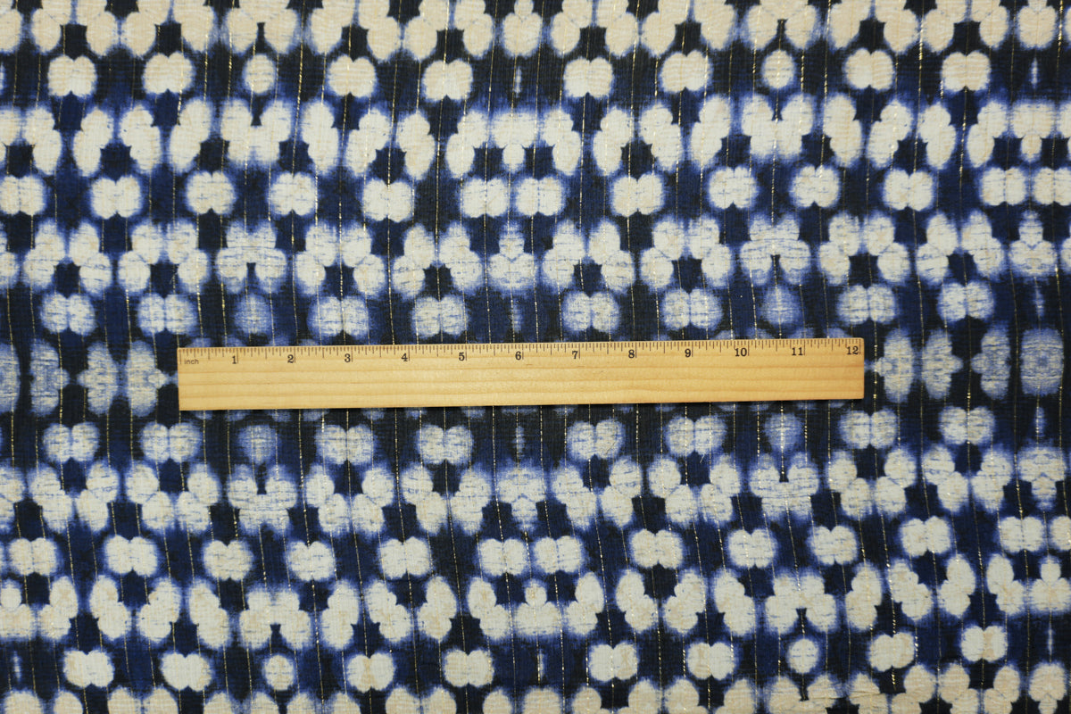Blue-Gold Famous Designer Viscose Silk Abstract Chiffon Fabric