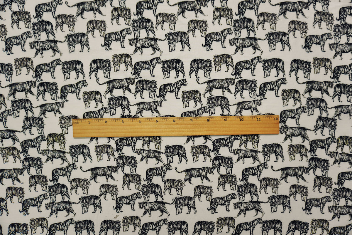 White-Black Famous Designer Viscose Tiger Crepe Faille Fabric