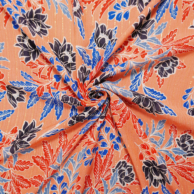 Orange-Gold Famous Designer Viscose Silk Floral Chiffon Fabric