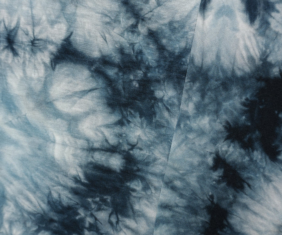 Blue Famous Designer Rayon Spandex Tie Dye Printed Jersey Knit Fabric