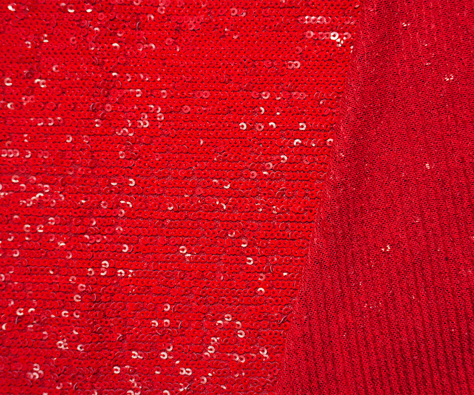 Red Famous Designer Poly Spandex Sequin Mesh Knit Fabric