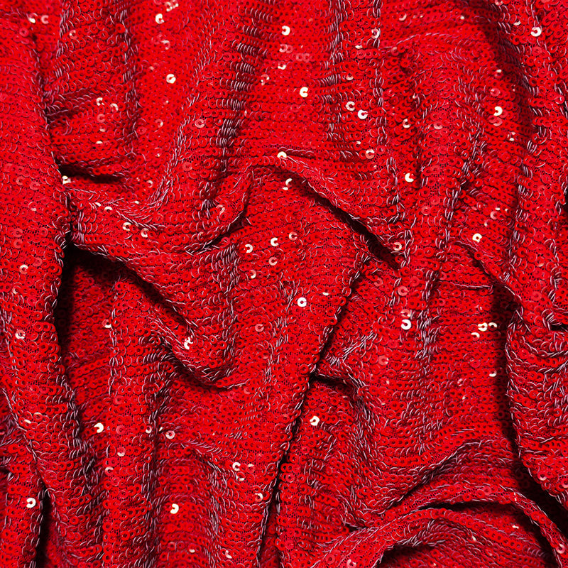 Red Famous Designer Poly Spandex Sequin Mesh Knit Fabric