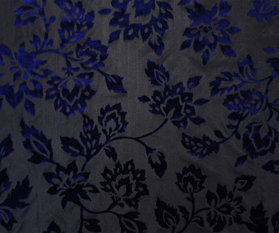 Black-Blue Designer Poly-Nylon Baroque Burnout Velvet Knit Fabric