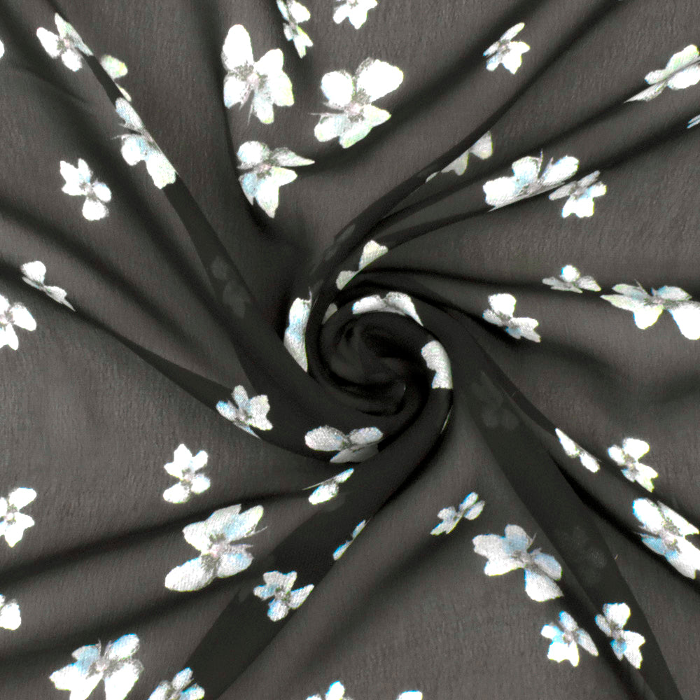 Black-Teal-Multi Famous Designer Floral Print Viscose Chiffon Woven Fabric