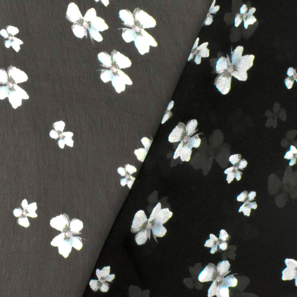 Black-Teal-Multi Famous Designer Floral Print Viscose Chiffon Woven Fabric