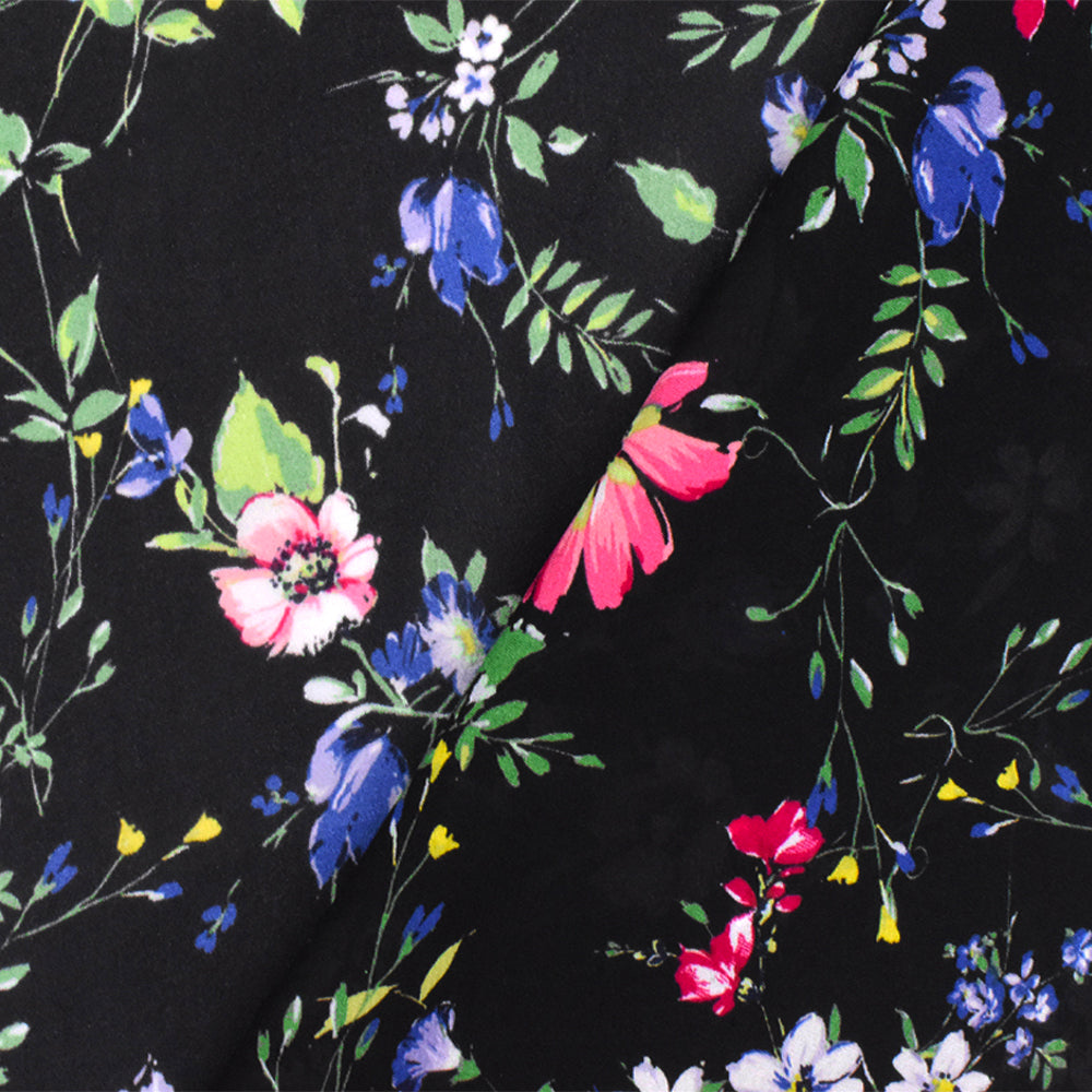 Green-Black Multi Famous Designer Floral print Rayon Chiffon Woven Fabric