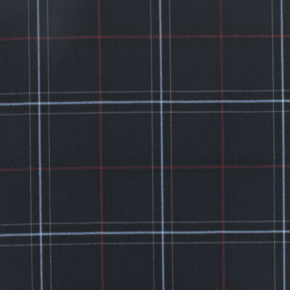Cool Black-Soft Blue-Multi Plaid Wool-Poly Twill Woven Suiting Fabric