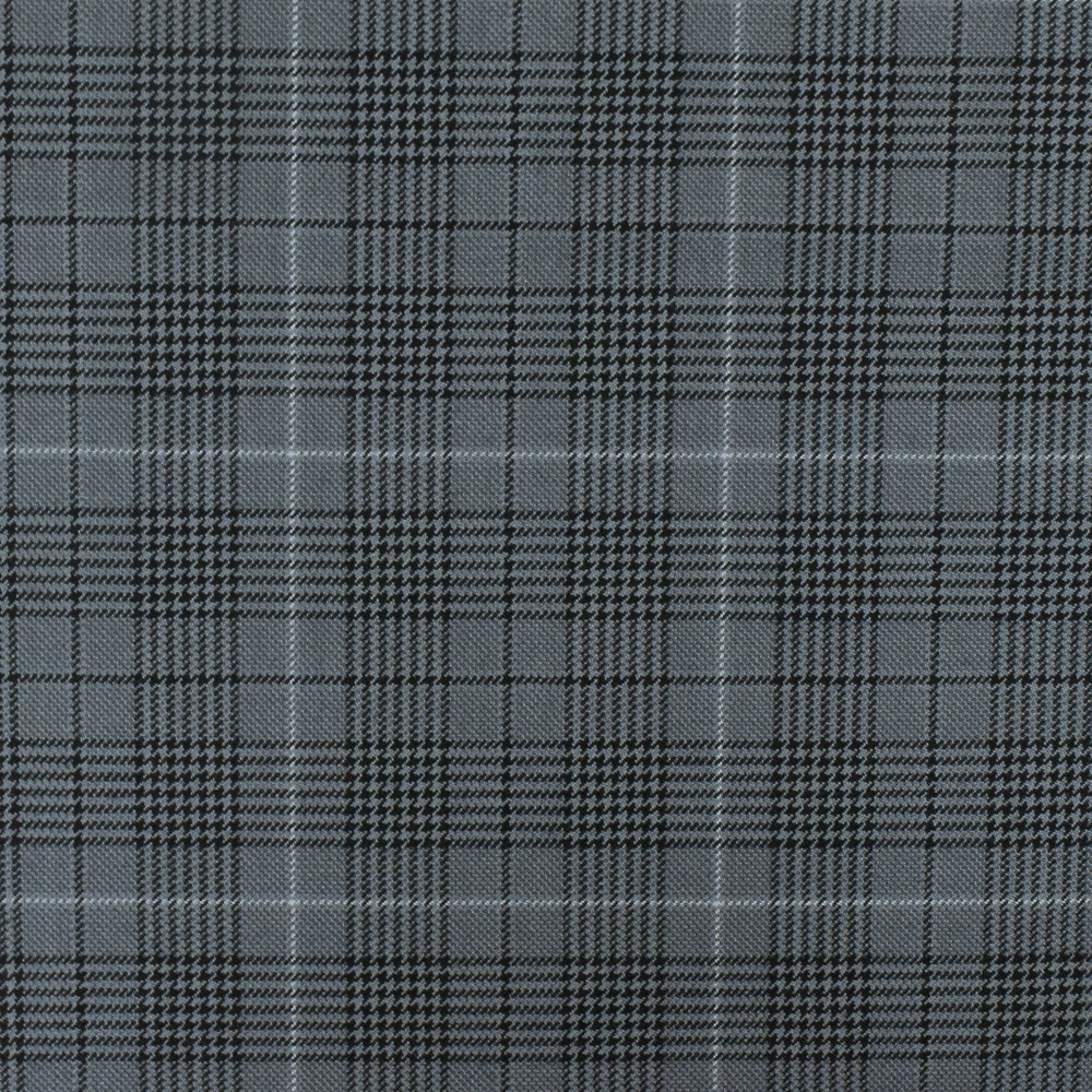 Simple Gray-Black-White Glen Plaid Wool Polyester Twill Woven Fabric