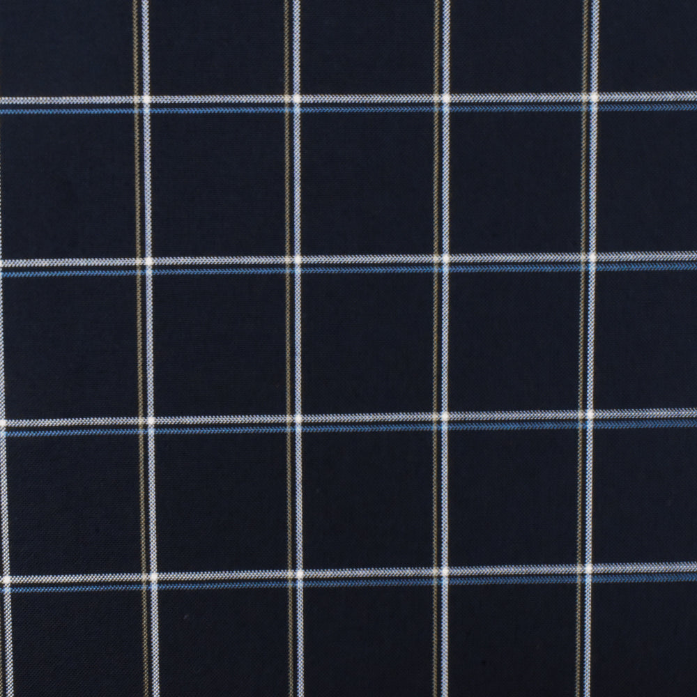 Stark Navy-White-Multi Check Poly-Wool Woven Suiting Fabric