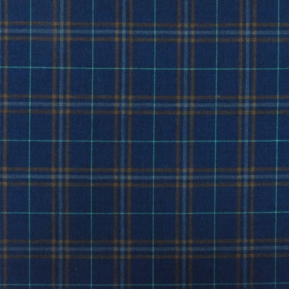 New Navy-Brown-Multi Plaid Wool Polyester Woven Suiting Fabric