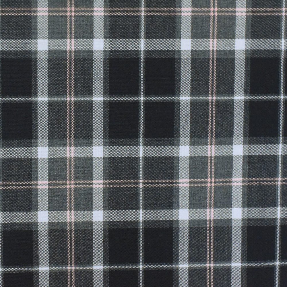 Simple Black-Gray-Pink Plaid Wool-Poly Woven Suiting Fabric