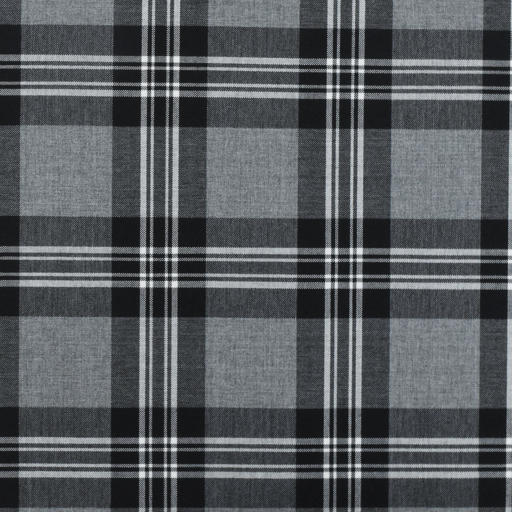 Ash Gray-Black-White Plaid Wool-Poly Woven Suiting Fabric