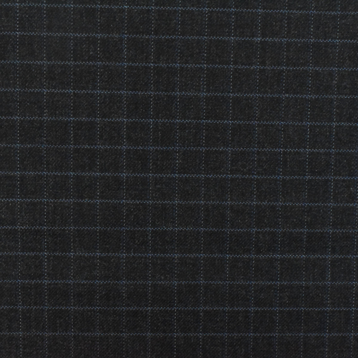 Off Black-Gray-Blue Check Wool-Poly Twill Woven Suiting Fabric