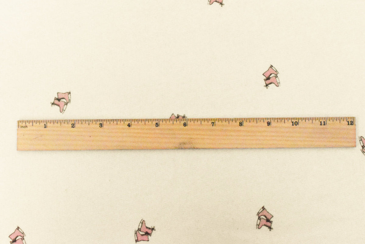 Ivory-Pink-Black Skates Printed Cotton French Terry Knit Fabric