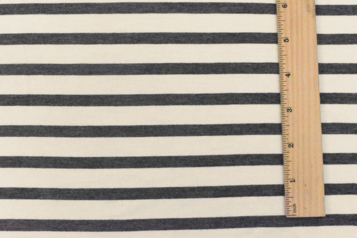 Gray-Ivory Stripe Stretch Spandex Rayon Modal Jersey Knit Fabric
