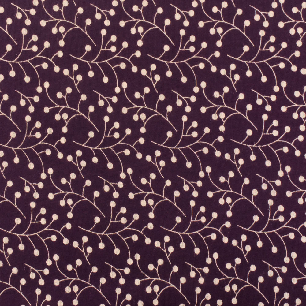 Purple-Beige Berry Printed Cotton Stretch Spandex Jersey Knit Fabric