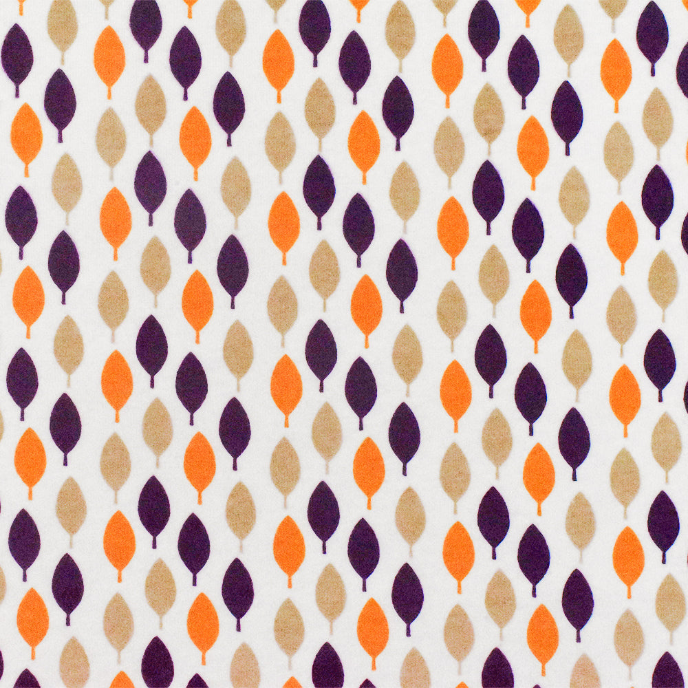 White-Purple-Multi Leaf Printed Stretch Spandex Cotton Jersey Knit Fabric