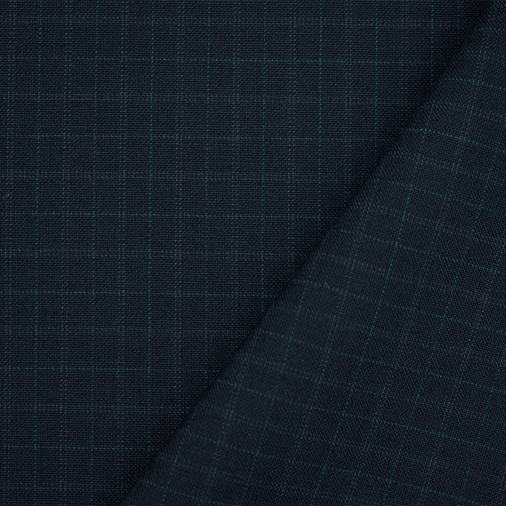 Navy-Gray-Green Wool Polyester Check Pattern Shirting Woven Fabric