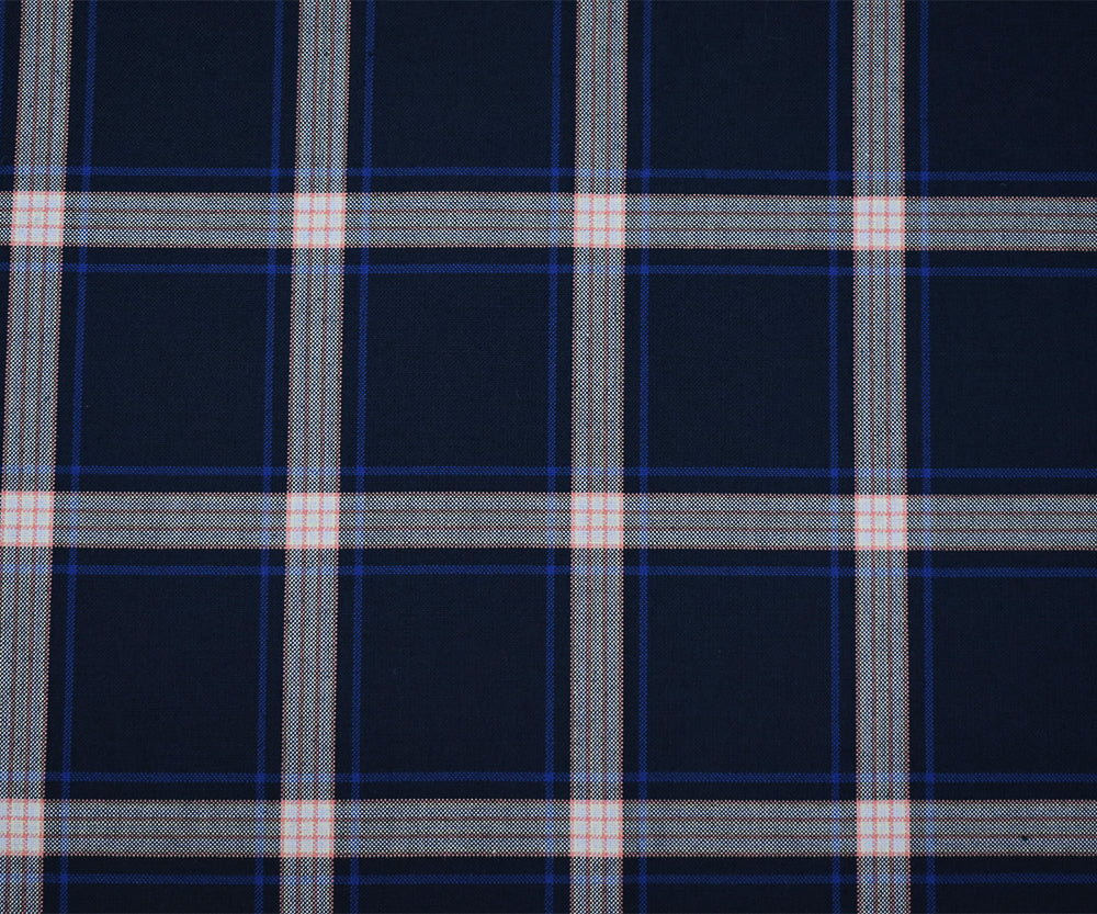 Deep Navy-Orange-Multi Polyester Wool Plaid Shirting Woven Fabric