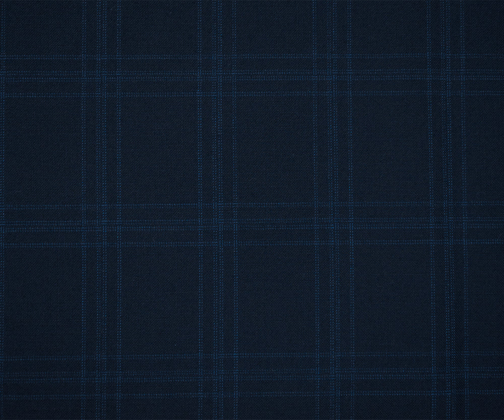 Deep Navy-Blue Wool Poly Check Plaid Woven Shirting Woven Fabric