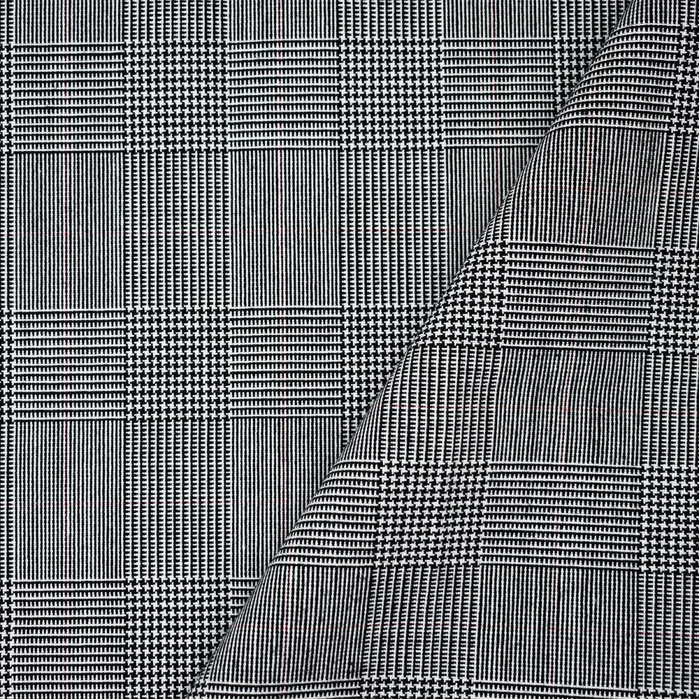 Black-White Poly Wool Glen Plaid Woven Shirting Fabric
