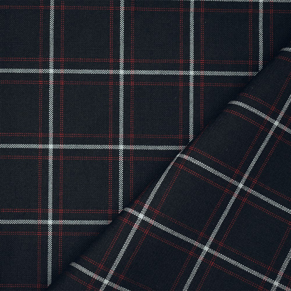 Black-Red-Gray Poly-Wool Plaid Shirting Woven Fabric