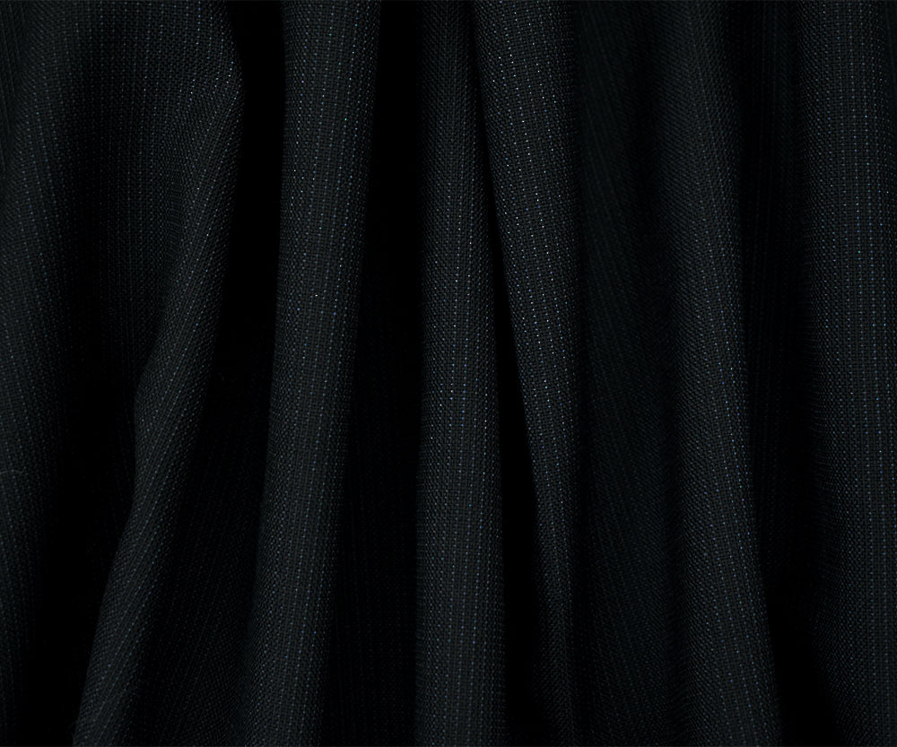 Black-Midnight Blue Wool Polyester Striped Dobby Suiting Woven Fabric