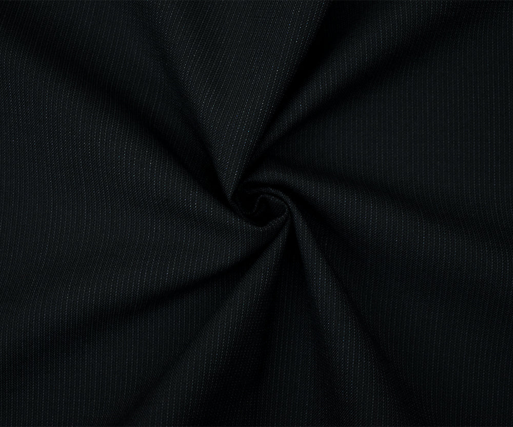 Black-Midnight Blue Wool Polyester Striped Dobby Suiting Woven Fabric