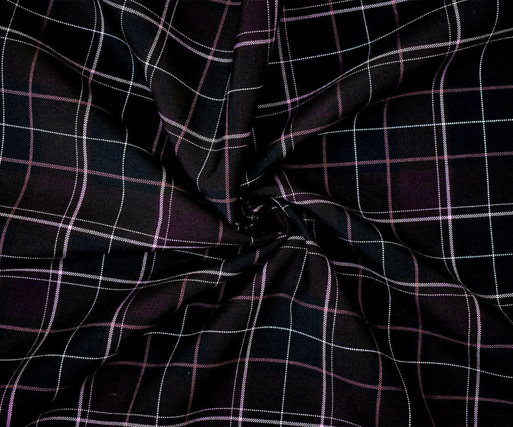 Burgundy Red-Black-Multi Poly-Wool Plaid Woven Shirting Fabric