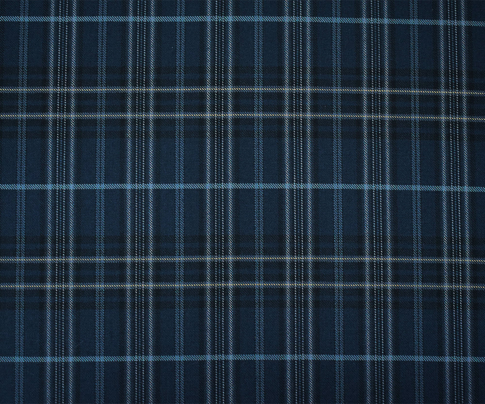 Blue-Black-Multi Wool-Polyester Plaid Woven Twill Suiting Fabric