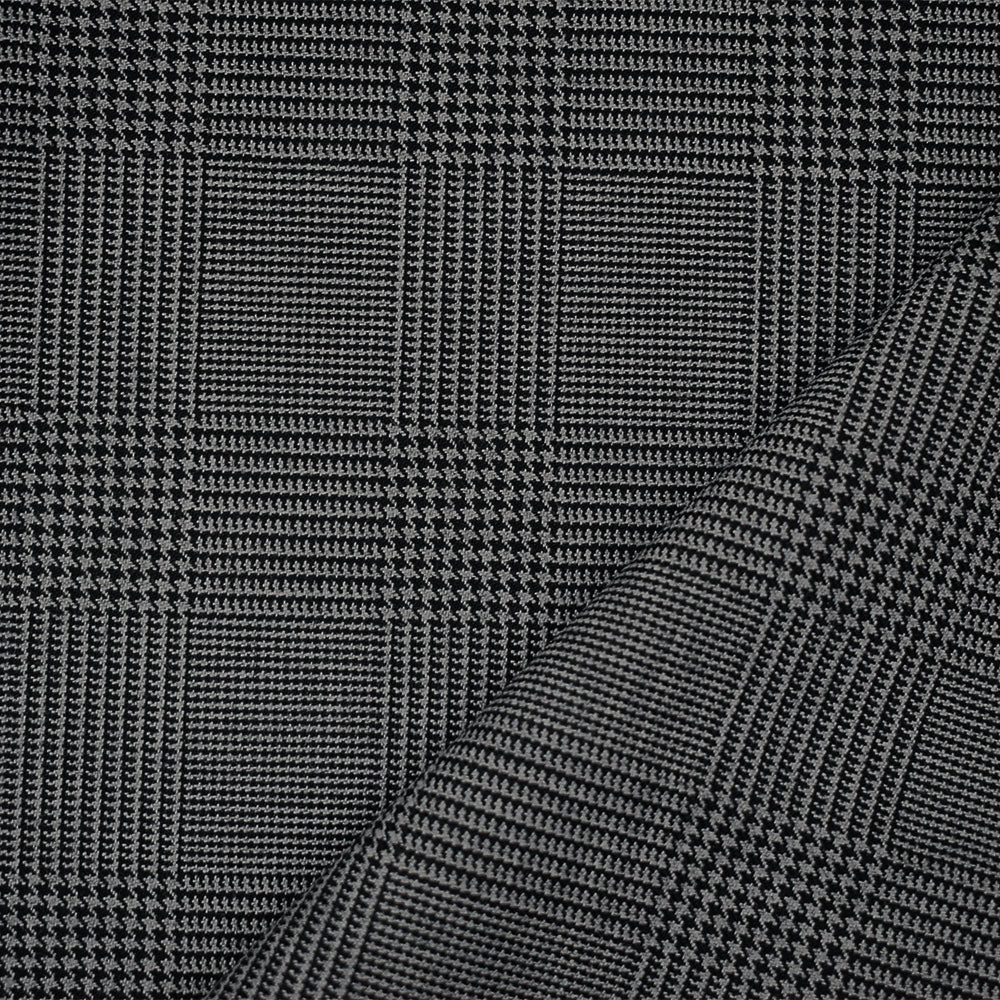Black-Gray Wool Polyester Glen Plaid Suiting Woven Fabric
